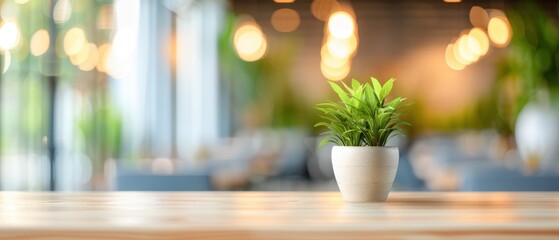 Fototapeta premium Eco-friendly cafe with sustainable materials and green plants, highlighting a commitment to environmental responsibility