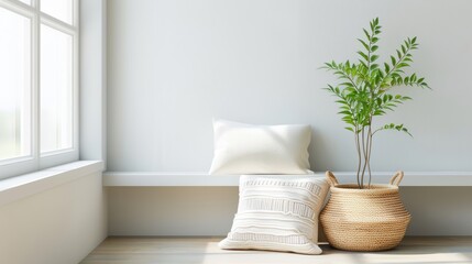 Cozy reading nook in a modern white interior, emphasizing relaxation and comfort