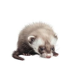 Adorable baby ferret with soft fur, perfect for pet-loving themes, wildlife presentations, and cute animal illustrations.