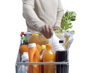 Man doing grocery shopping at the supermarket