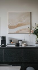 "A Minimalist Home Decor Scene Featuring a Sleek Black Chair Against a White Wall in High-Resolution"