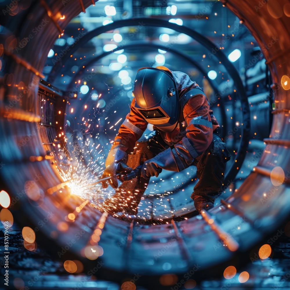 Wall mural Industrial Welder in Action