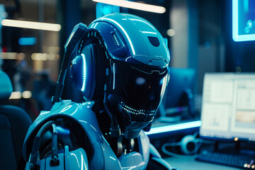 Fototapeta premium A Futuristic Businessman Utilizing AI Technology to Generate Income