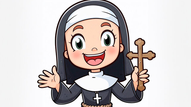 recommend clip art: Cartoon cheerful happy nun smiling
