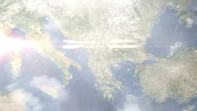 Zoom in from space and focus on Kicevo, Macedonia. 3D Animation. Background for travel intro. Elements of this image furnished by NASA