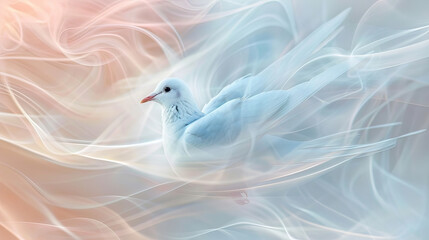 Obraz premium A white bird pigeon is flying through a colorful swirl of smoke