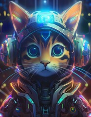 Fototapeta premium 宇宙を旅する猫の宇宙飛行士