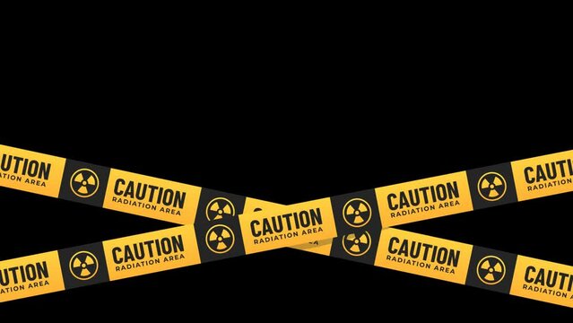 Caution Radiation Are Barrier Tape animation. Alpha channel, transparent background. 4K resolution