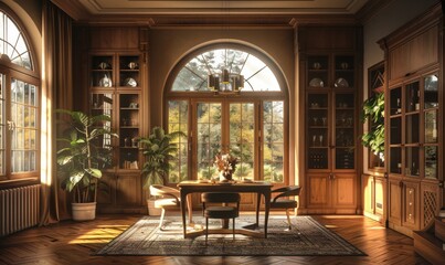 Fototapeta premium Elegant dining room with an empty wine rack