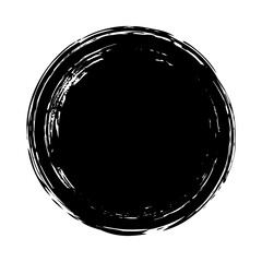 Hand painted grunge circle. Black round blob hand drawn with ink brush. Png clipart isolated on transparent background