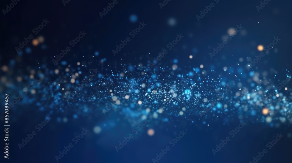 Poster vague visual of sparkling particle scattered in blue and gold background. aig35.