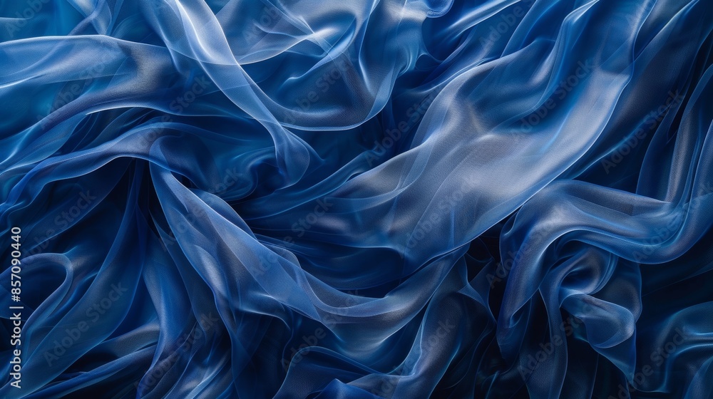 Poster flowing layers of royal blue fabric swirling and overlapping creating a dreamy ethereal effect.