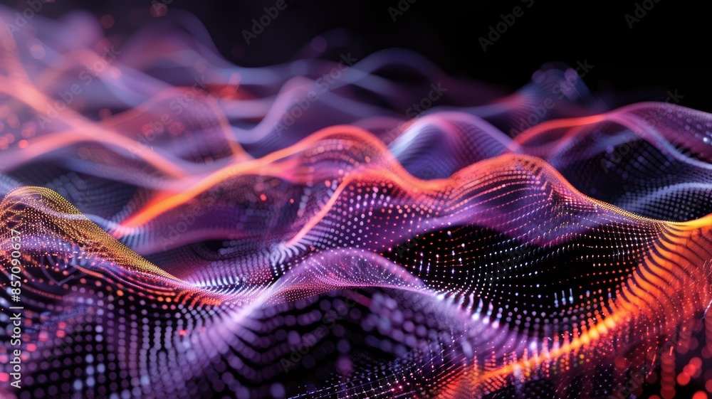 Poster abstract digital waves with glowing particles in vibrant colorful colors. aig53f.
