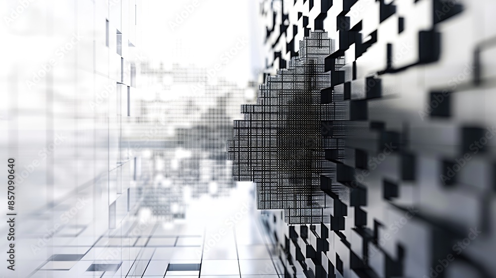 Poster abstract 3d rendering artwork of vibrant color geometric cubes on a grid. aig53f.