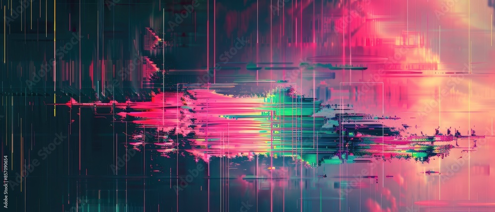 Poster tech glitch, distorted pixels and digital noise
