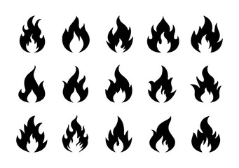 Simple Fire Icons Collection. Fire Flame Symbol Flat Style Vector Illustration. Campfire Bonfire Danger Heat Warm Sign Design Element.