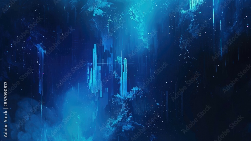 Aufkleber blue neon light digital background with hightech patterns and cyber technology in vibrant blue. aig5