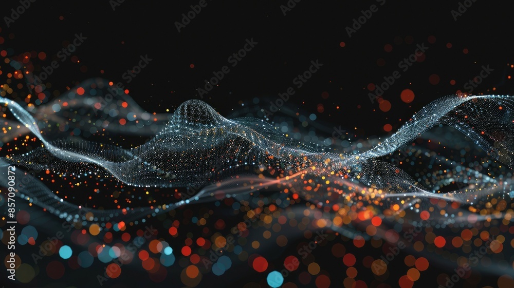 Poster innovative data visualization entails glowing connections within a digital sphere. aig53m