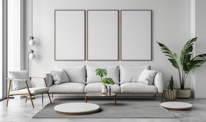 Minimalist living room with a blank coaster set