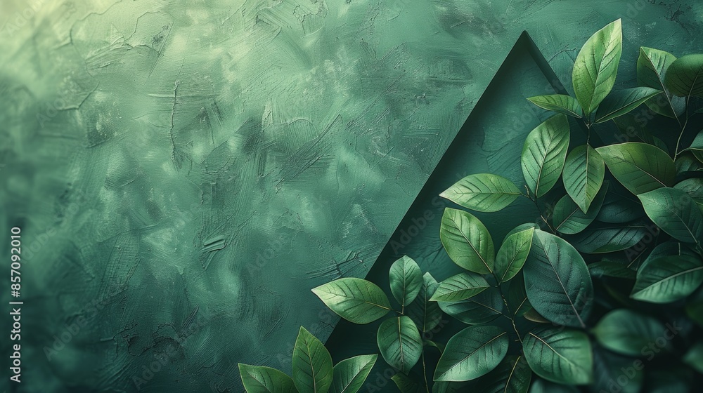 Poster creative minimalist design green background with pyramid shape and botanical elements, perfect for a