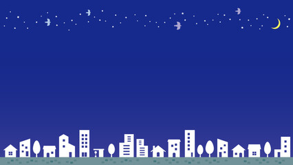 夜空と街並みのイラスト背景