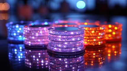 Poker casino chips on light illumination 2 AI Generative