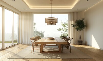 Modern dining room with an empty chandelier