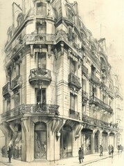 Fototapeta premium Pencil drawing of architecture, template, AI generated