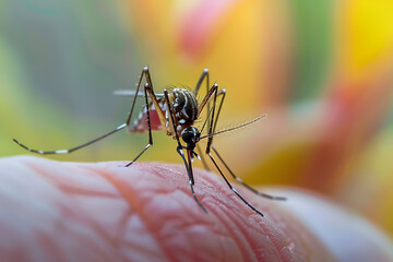 Aedes mosquito on a human hand.