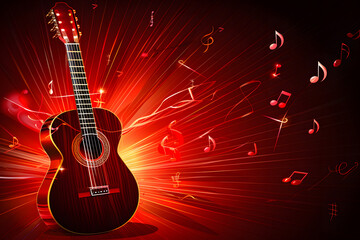 Obraz premium Guitar with flying music notes on background.