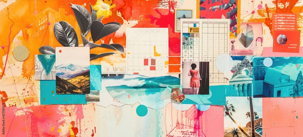 Poster this is an abstract painting that uses bright colors and geometric shapes to create a sense of movem