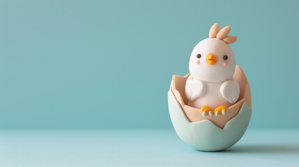 Charming chick emerging from egg amidst spring flowers.