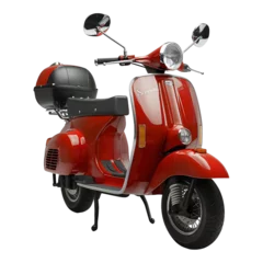 Fototapeten A red   scooter is parked on a white background © chalindu