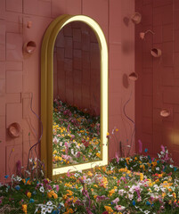 mirror, garden mirror, flower mirror, png