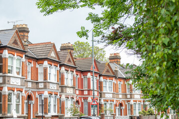 LONDON-  Street of terraced brick houses in South Tottenham, North London