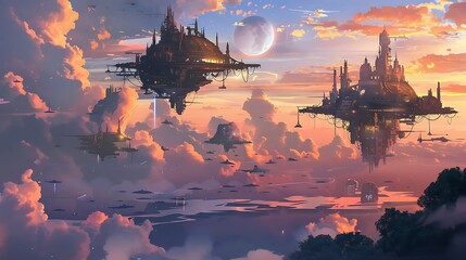 illustration, anime, background, beautiful, fantasy, wallpaper, japanese, light, cloud, sky, cartoon, manga, artwork, japan, nature, landscape, colourful, scenery, drawing, person, beauty, design, gir