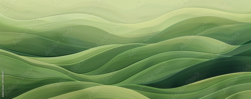 Wall mural Abstract organic flowing green lines and waves smooth textured tones wallpaper background illustration