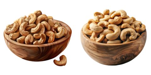 Cashew Bowls Isolated on Transparent or White Background, PNG
