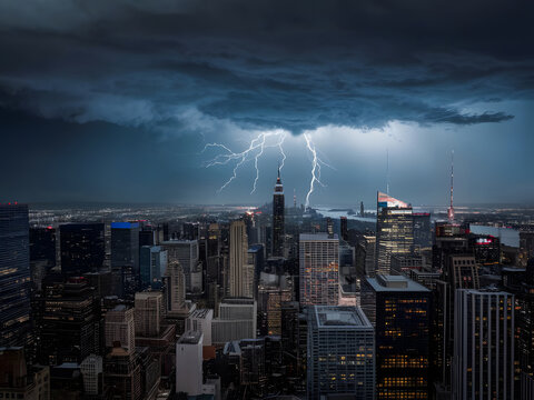 Tormenta con rayos en la ciudad