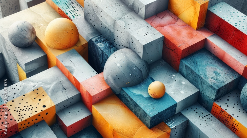 Poster geometric d art, dynamic d space with a textured geometric background, creating a visually captivati
