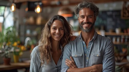 smiling two professional business people standing in office with with digital tablets 3 AI Generative