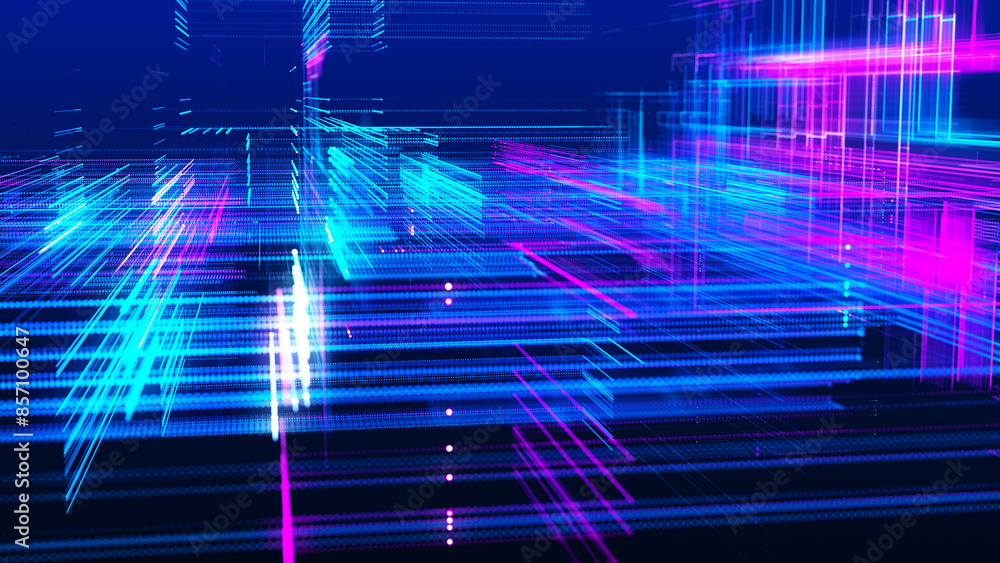 Poster abstract techno background. three-dimensional composition of intersecting multi-colored grids. infor