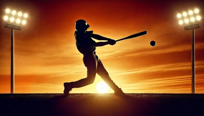 Obraz premium A silhouette of a baseball player in mid-action