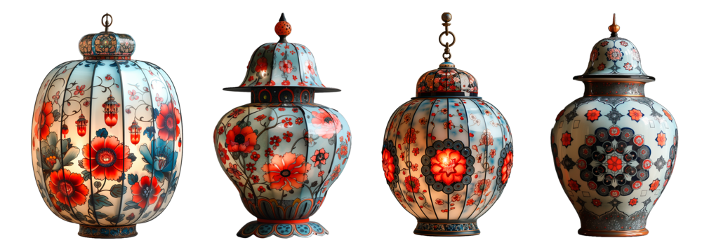 Jarrón tradicional chino de porcelana floral.
Jarrón chino antiguo de esmalte Cloisonne aislado sobre fondo transparente.