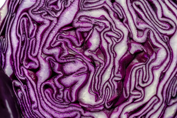 Background slice of red cabbage. Cut red cabbage.