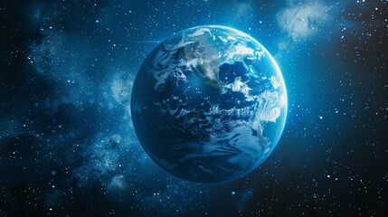 Fototapeta premium 3d blue earth globe with continent borders against starry space background for a captivating view