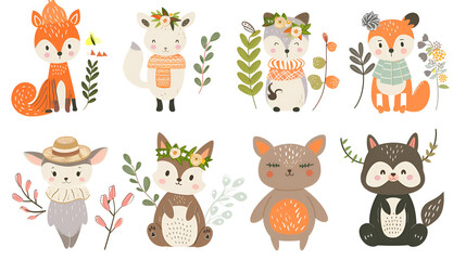 A clipart illustration with cute animals wearing various outfits and various verses on a white background
