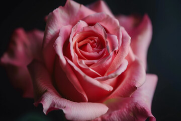 Close Up  of a Pink Rose Against a Dark Background