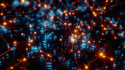 Obraz premium Abstract blockchain network glowing nodes dynamic movement 