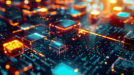 Obraz premium Abstract blockchain network glowing nodes dynamic movement 